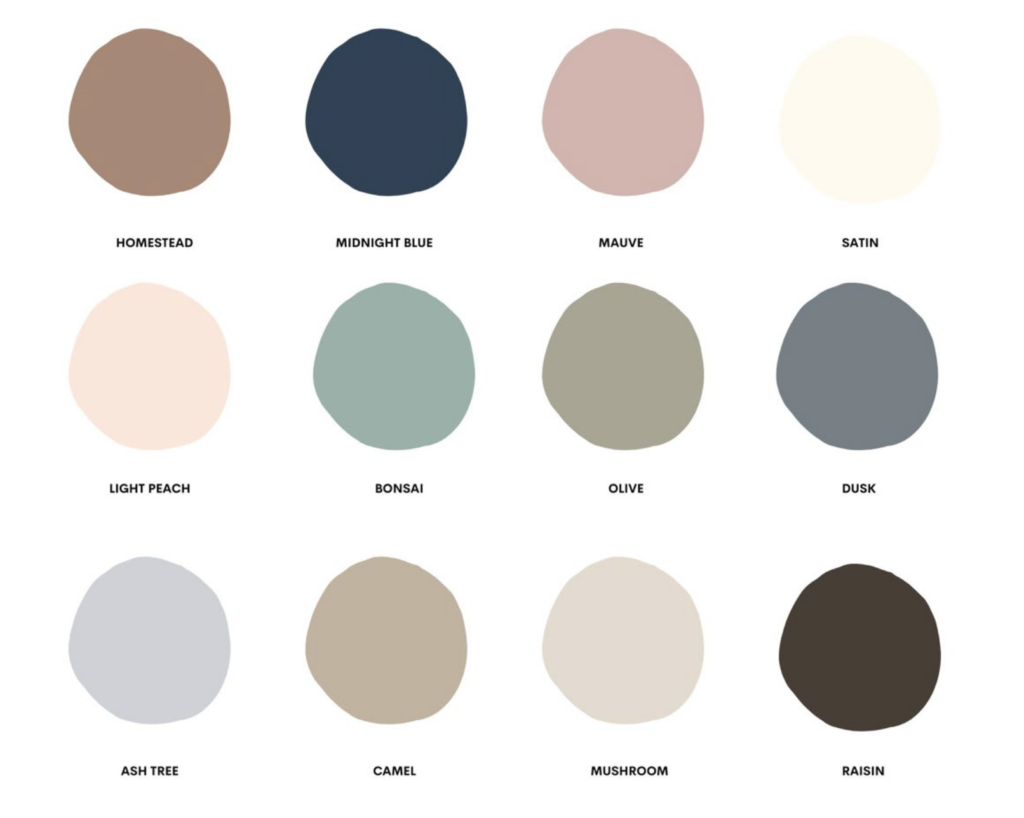 A color palette of neutral spring colors, mixed with blues and browns and pinks.